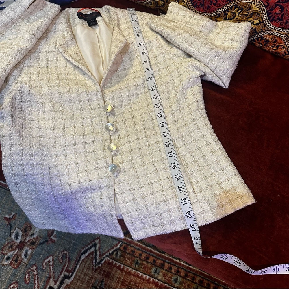 Nina McLemore Metallic Stitch Windowpane Tweed Ivory Silk Lined Blazer - Picture 13 of 16